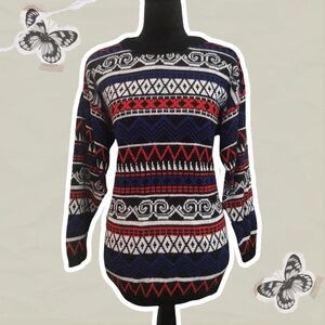 Women’s Vintage 80s/90s Alberoy Black Multicolored Geometric Knit Sweater